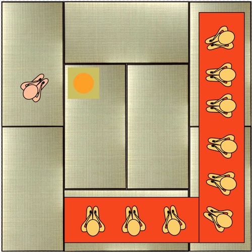 Eight-tatami room layout with guests seated