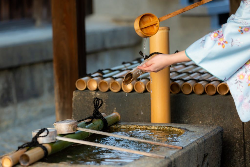 Hand purification ritual before the tea ceremony